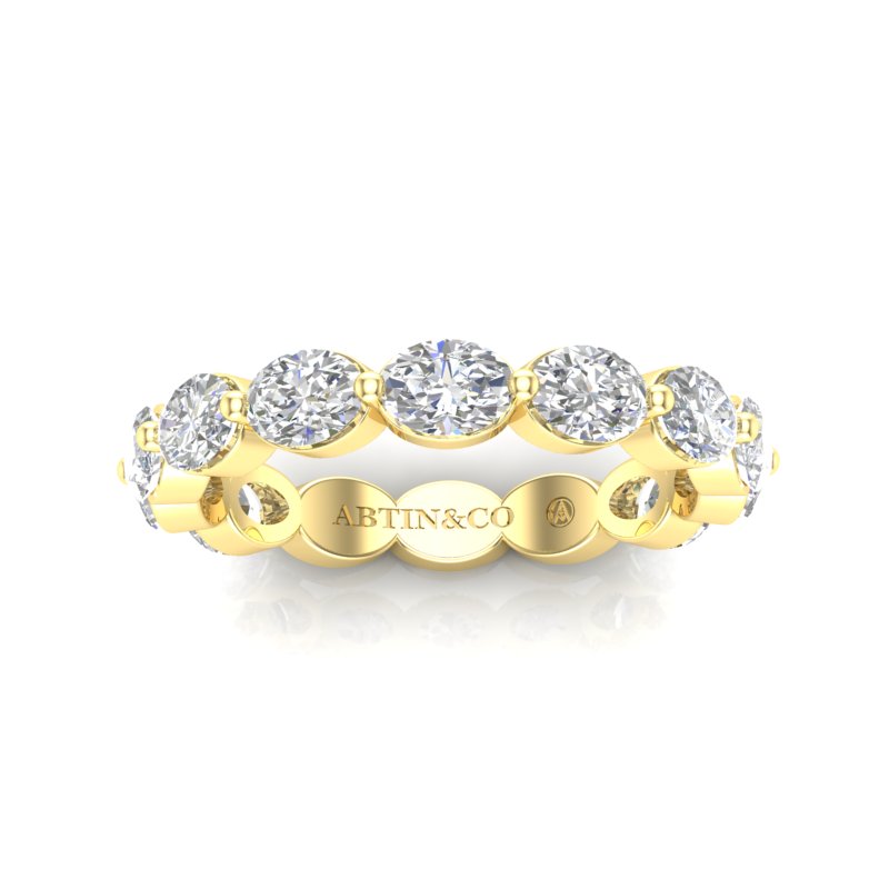 14K Gold Oval Cut Three Quarter Way Eternity East West Floating Set Lab Grown Diamond Wedding Band Ring - Abtin & Company 