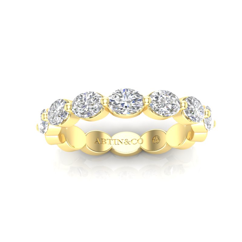 14K Gold Oval Cut Halfway Eternity East West Floating Set Lab Grown Diamond Wedding Band Ring - Abtin & Company 