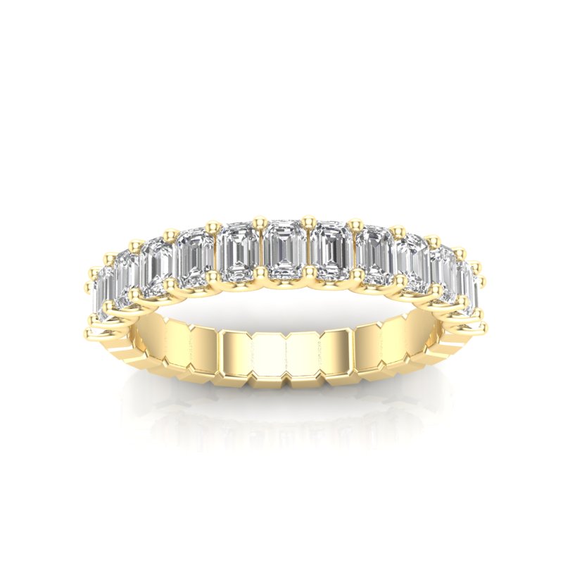 14K Gold Emerald Cut Halfway Eternity Prong Set Lab Grown Diamond Wedding Band Ring - Abtin & Company 