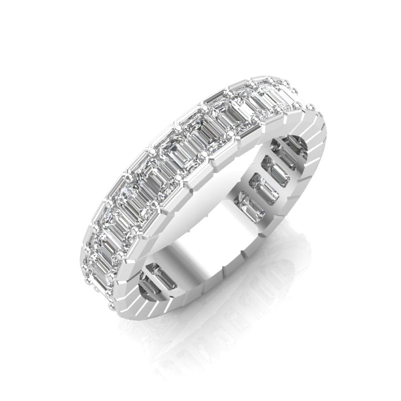 14K Gold Emerald Cut Three Quarter Way Eternity Half Bezel Set Lab Grown Diamond Wedding Band Ring - Abtin & Company 