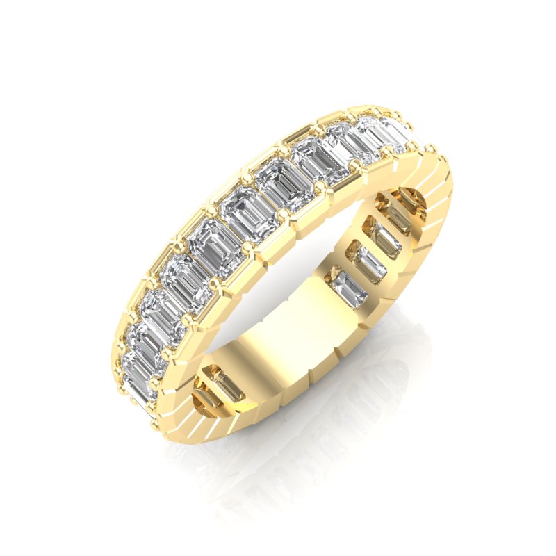 14K Gold Emerald Cut Three Quarter Way Eternity Half Bezel Set Lab Grown Diamond Wedding Band Ring - Abtin & Company 