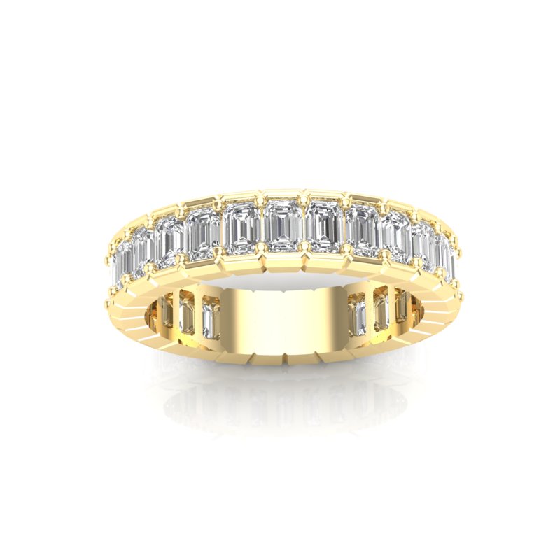 14K Gold Emerald Cut Three Quarter Way Eternity Half Bezel Set Lab Grown Diamond Wedding Band Ring - Abtin & Company 