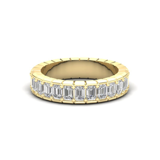 14K Gold Emerald Cut Halfway Eternity Half Bezel Set Lab Grown Diamond Wedding Band Ring - Abtin & Company 