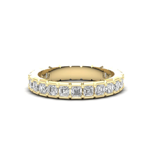 14K Gold Ascher Cut Three Quarter Way Eternity Half Bezel Set Lab Grown Diamond Wedding Band Ring - Abtin & Company 