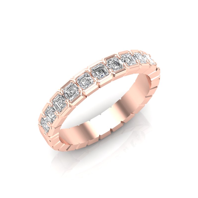 14K Gold Ascher Cut Halfway Eternity Half Bezel Set Lab Grown Diamond Wedding Band Ring - Abtin & Company 