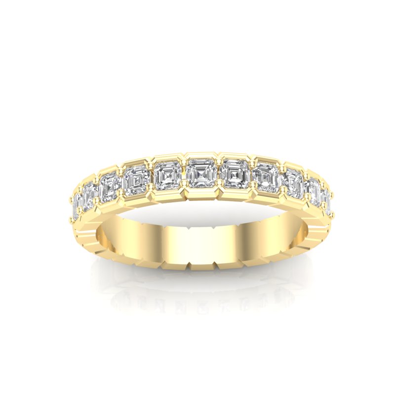 14K Gold Ascher Cut Halfway Eternity Half Bezel Set Lab Grown Diamond Wedding Band Ring - Abtin & Company 