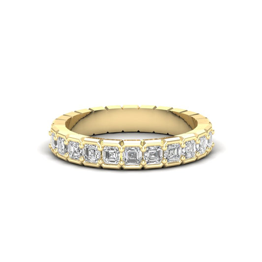 14K Gold Ascher Cut Halfway Eternity Half Bezel Set Lab Grown Diamond Wedding Band Ring - Abtin & Company 