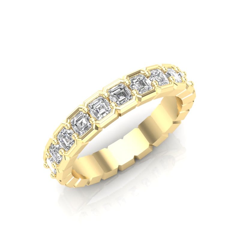 14K Gold Ascher Cut Halfway Eternity Half Bezel Set Lab Grown Diamond Wedding Band Ring - Abtin & Company 