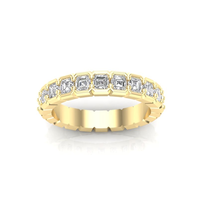 14K Gold Ascher Cut Halfway Eternity Half Bezel Set Lab Grown Diamond Wedding Band Ring - Abtin & Company 