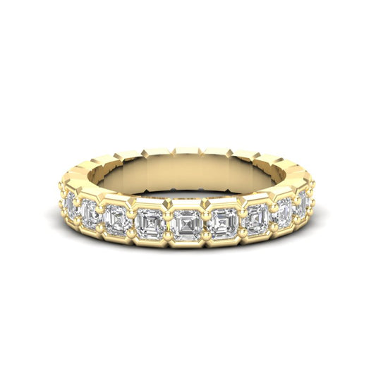 14K Gold Ascher Cut Halfway Eternity Half Bezel Set Lab Grown Diamond Wedding Band Ring - Abtin & Company 