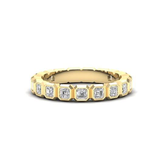 14K Gold Ascher Cut Three Quarter Way Eternity Bezel Set Lab Grown Diamond Wedding Band Ring - Abtin & Company 