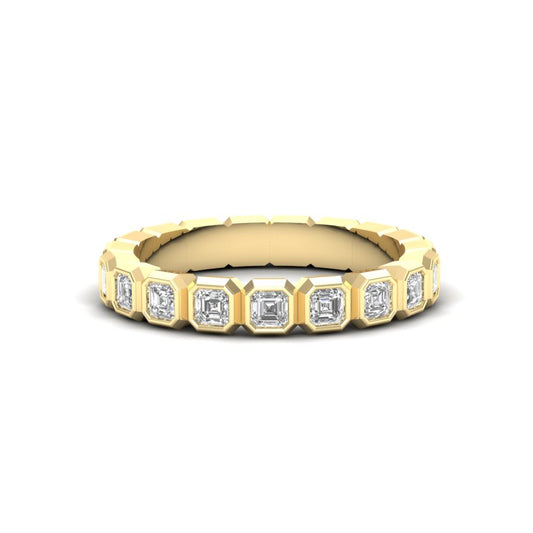 14K Gold Ascher Cut Halfway Eternity Bezel Set Lab Grown Diamond Wedding Band Ring - Abtin & Company 