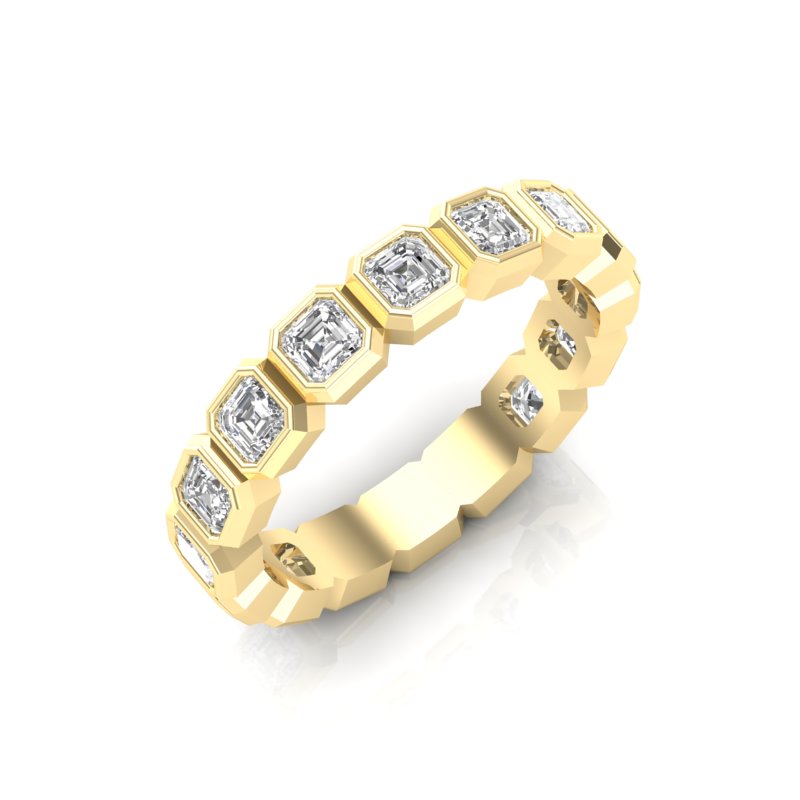 14K Gold Ascher Cut Three Quarter Way Eternity Bezel Set Lab Grown Diamond Wedding Band Ring - Abtin & Company 