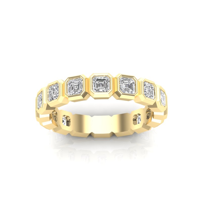 14K Gold Ascher Cut Three Quarter Way Eternity Bezel Set Lab Grown Diamond Wedding Band Ring - Abtin & Company 