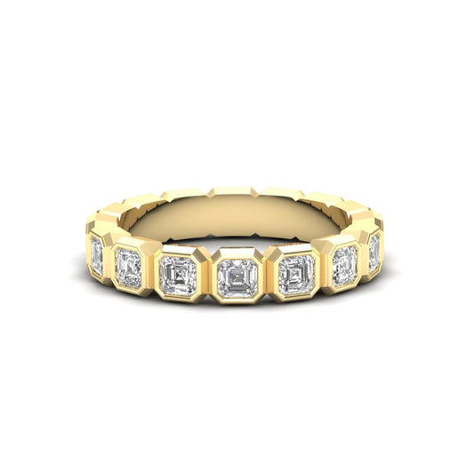 14K Gold Ascher Cut Halfway Eternity Bezel Set Lab Grown Diamond Wedding Band Ring - Abtin & Company 