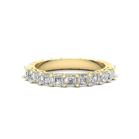 14K Gold Ascher Cut Halfway Eternity Prong Set Lab Grown Diamond Wedding Band Ring - Abtin & Company 