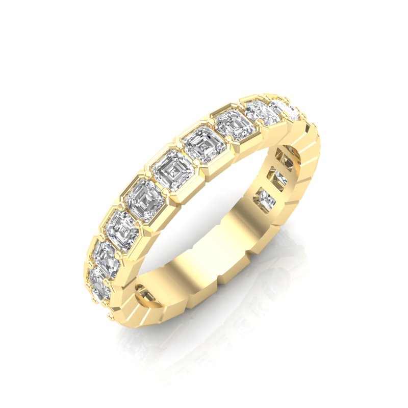 14K Gold Ascher Cut Three Quarter Way Eternity Half Bezel Set Lab Grown Diamond Wedding Band Ring - Abtin & Company 