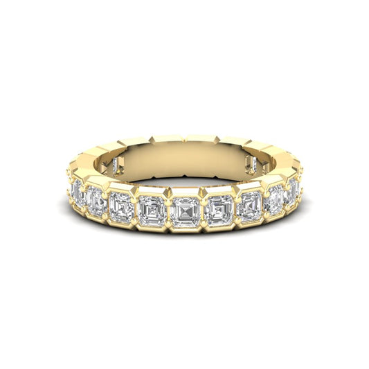 14K Gold Ascher Cut Three Quarter Way Eternity Half Bezel Set Lab Grown Diamond Wedding Band Ring - Abtin & Company 