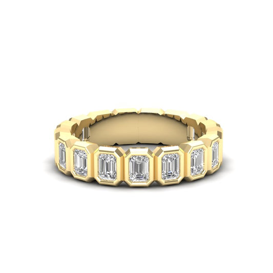 14K Gold Emerald Cut Three Quarter Way Vertical Eternity Bezel Set Lab Grown Diamond Wedding Band Ring - Abtin & Company 