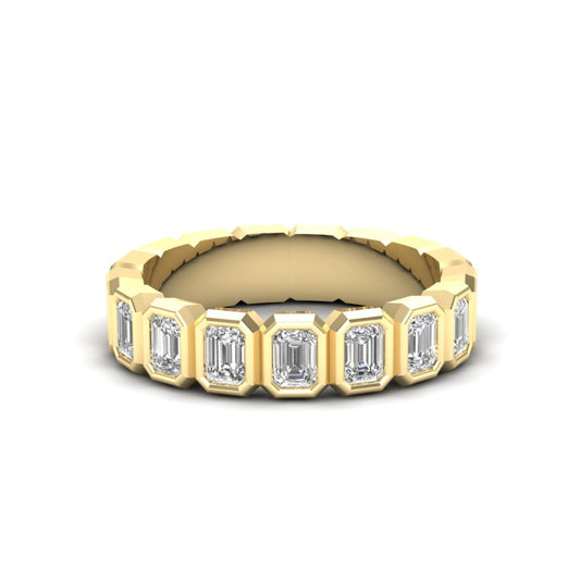 14K Gold Emerald Cut Halfway Vertical Eternity Bezel Set Lab Grown Diamond Wedding Band Ring - Abtin & Company 