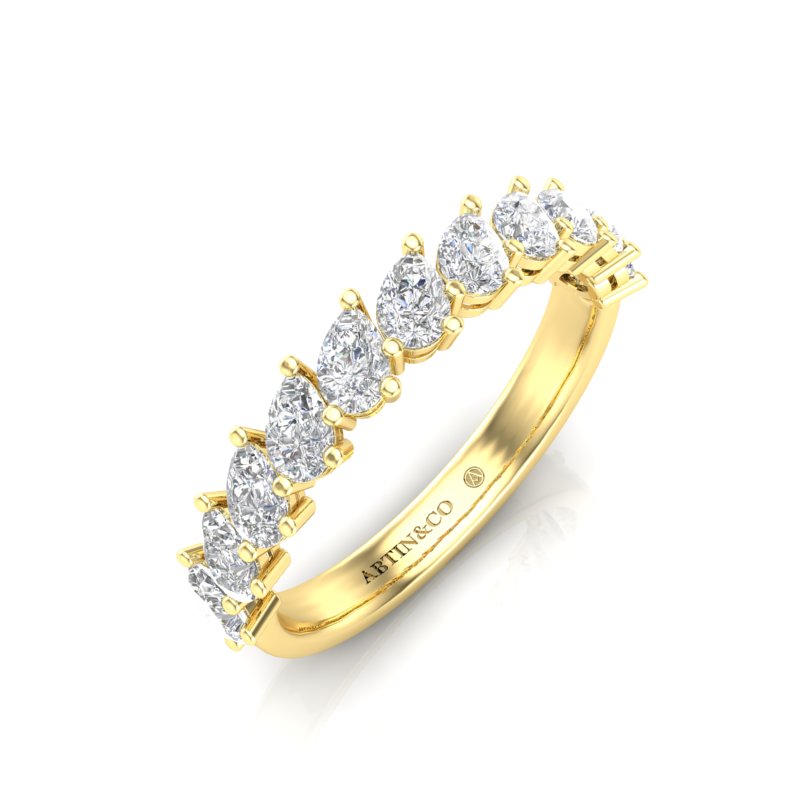 14K Gold Pear Cut Halfway Tilted Eternity Modern Prong Set Lab Grown Diamond Wedding Band Ring - Abtin & Company 