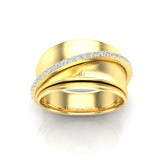 14K Yellow Gold Classic Wide Polished Diamond Ring Band - Abtin & Company 