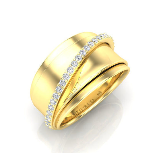 14K Yellow Gold Classic Wide Polished Diamond Ring Band - Abtin & Company 