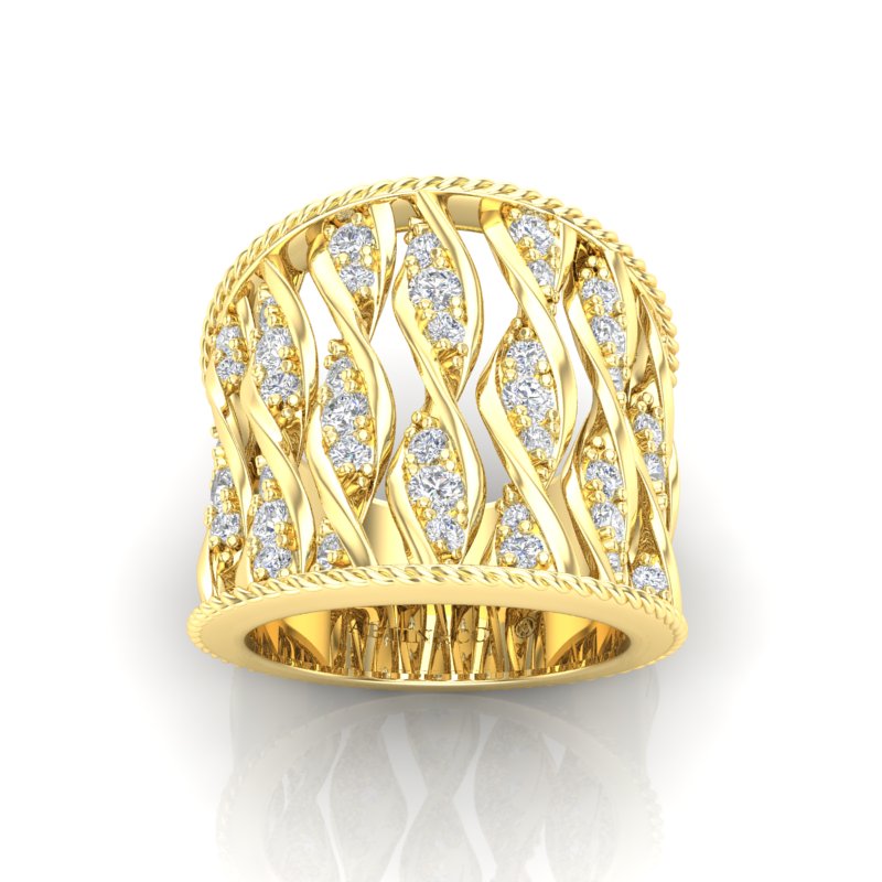 14K Gold Wide Double Helix Spiral Diamond Ring - Abtin & Company 