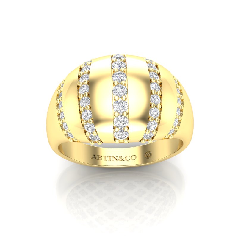 14K Yellow Gold Five Rows Diamond Stripe Dome Ring - Abtin & Company 