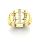 14K Yellow Gold Five Rows Diamond Stripe Dome Ring - Abtin & Company 