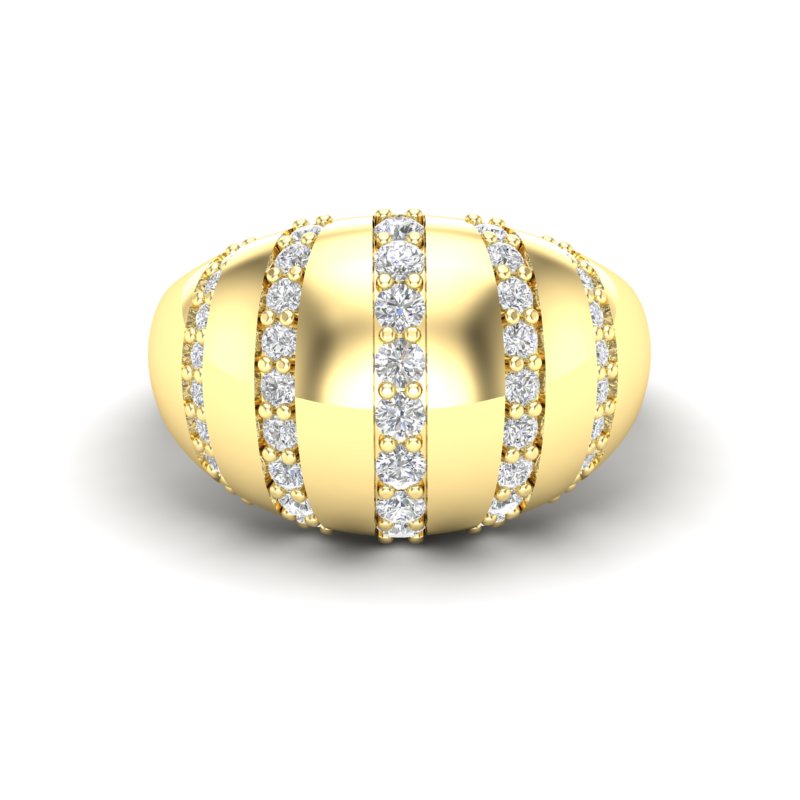 14K Yellow Gold Five Rows Diamond Stripe Dome Ring - Abtin & Company 