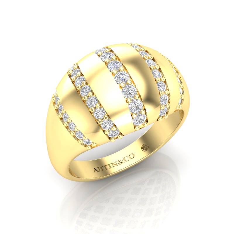 14K Yellow Gold Five Rows Diamond Stripe Dome Ring - Abtin & Company 