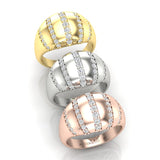 14K Yellow Gold Five Rows Diamond Stripe Dome Ring - Abtin & Company 