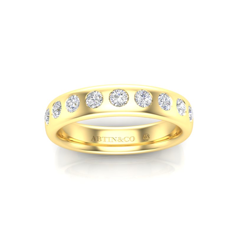 14K Gold Flush Set Bezel Diamond Wedding Band Stacking Ring - Abtin & Company 