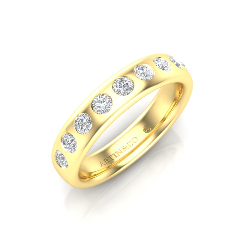 14K Gold Flush Set Bezel Diamond Wedding Band Stacking Ring - Abtin & Company 