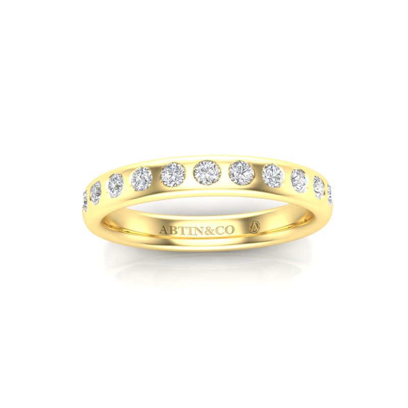 14K Gold Flush Set Bezel Halfway Diamond Wedding Band Stacking Ring - Abtin & Company 