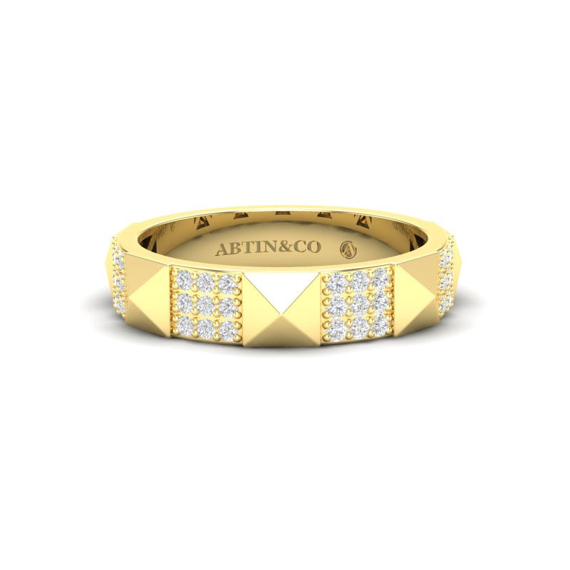 14K Gold Diamond Stud Pyramid Ring - Abtin & Company 