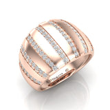 14K Yellow Gold Fancy Eight Rows Diamond Stripe Dome Ring Band - Abtin & Company 