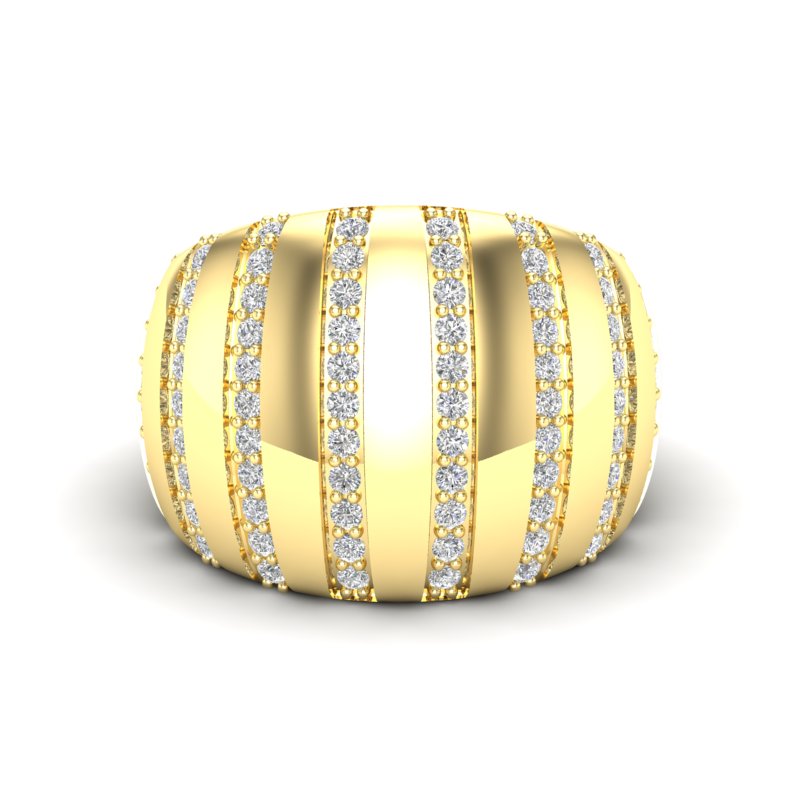 14K Yellow Gold Fancy Eight Rows Diamond Stripe Dome Ring Band - Abtin & Company 