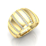 14K Yellow Gold Fancy Eight Rows Diamond Stripe Dome Ring Band - Abtin & Company 