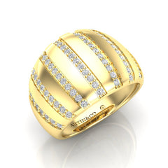 14K Yellow Gold Fancy Eight Rows Diamond Stripe Dome Ring/Band