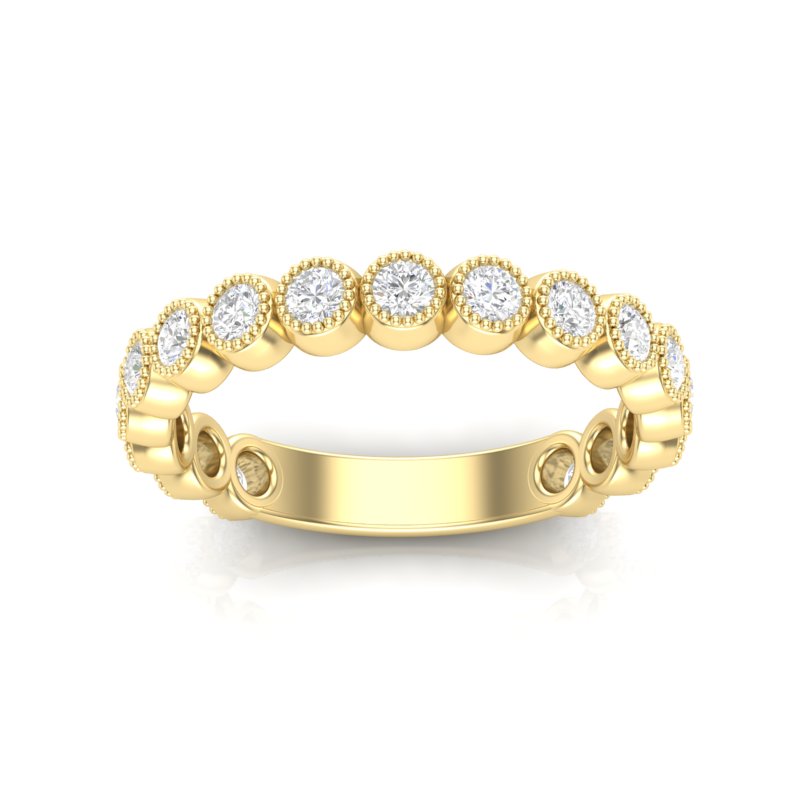 14K Gold Round Three-quarters Eternity Milgrain Bezel Set Lab Grown Diamond Wedding Band Ring - Abtin & Company 