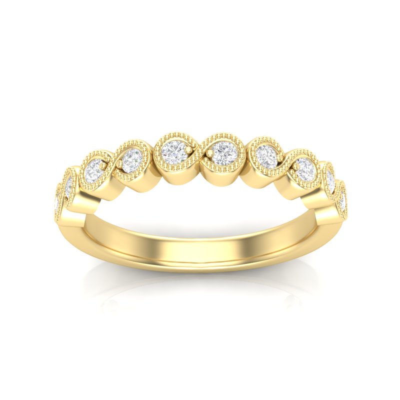 14K Gold Round Halfway Eternity Milgrain Modern Bezel Set Lab Grown Diamond Wedding Band Ring - Abtin & Company 