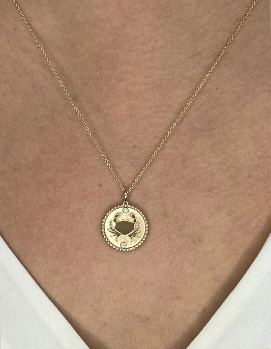 14K Gold & Diamond Cancer Horoscope Medallion