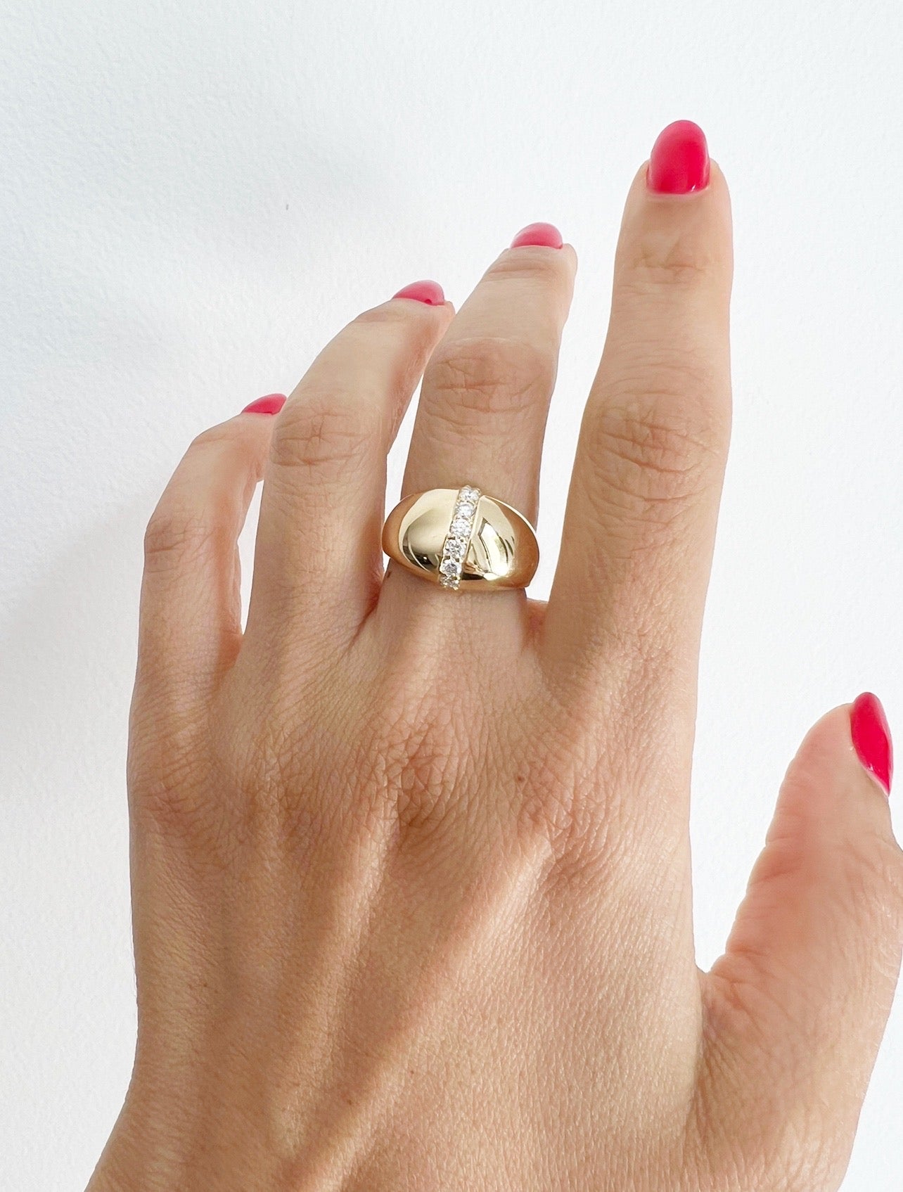 14K Yellow Gold Classic Dome Diamond Ring - Abtin & Company 