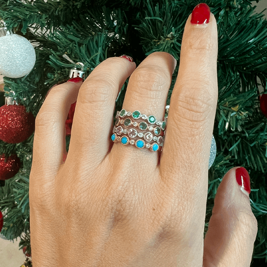 14K Gold Alternate Diamond and Turquoise Bezel Set Stacking Ring - Abtin & Company 