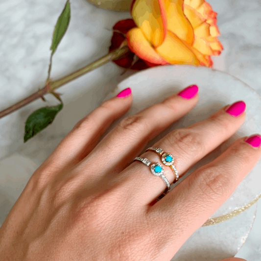 14K Gold Diamond and Turquoise Open Ring - Abtin & Company 