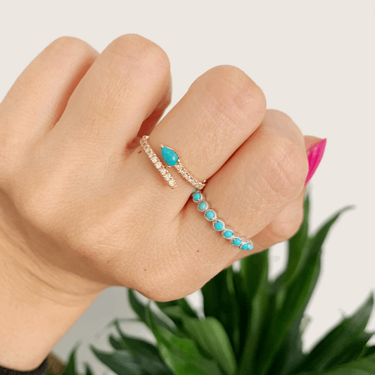 14K Diamond and Turquoise Bypass Stacking Ring - Abtin & Company 