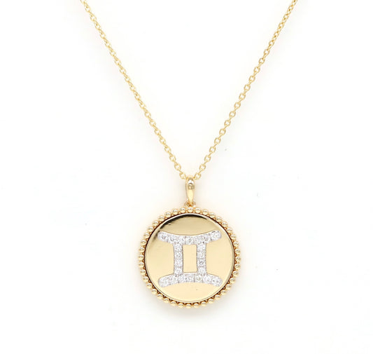 14K Yellow Gold & Diamond Gemini Zodiac Medallion