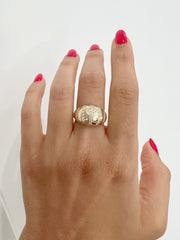 14K Yellow Gold Five Rows Diamond Stripe Dome Ring,  diamond ring, ABB-621-D, Diamond, diamond dome ring, diamond ring, Stripe Dome Diamond Ring, Belarino